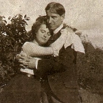 Old photo of couple hugging
