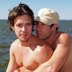 Two men hugging - author - David Shankbone